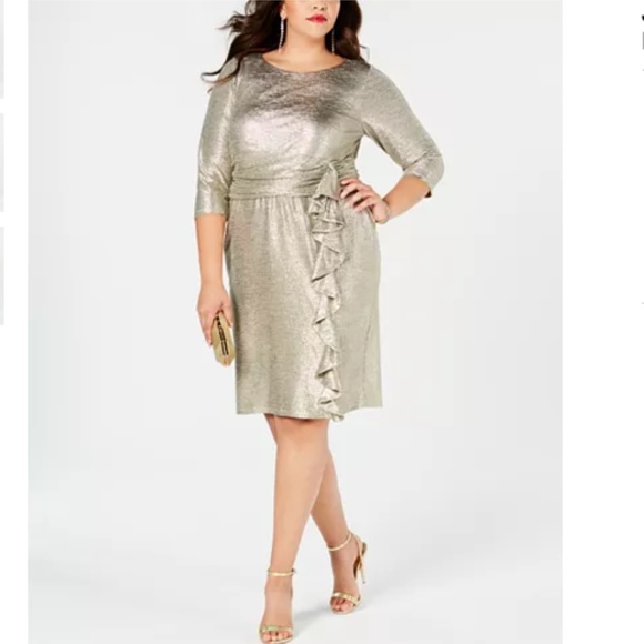 Jessica Howard Dresses & Skirts - NWT Jessica Howard Metallic Ruffle Gold Dress 18W